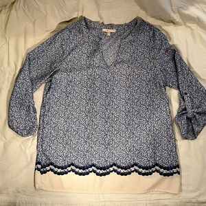 Blue and White 3/4 Sleeve Top